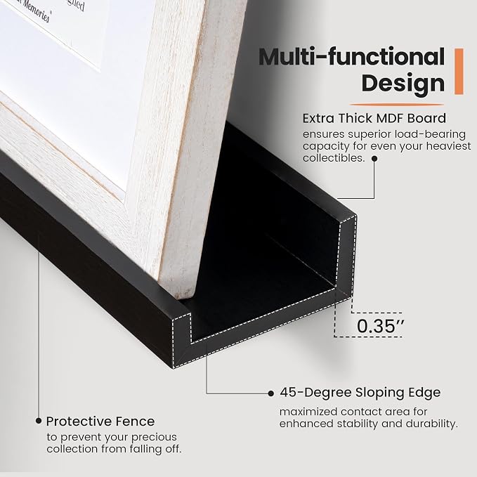 Fun Memories Picture Ledge Shelf, 16 Inch Long Floating Shelves Set of 6 - Image 5