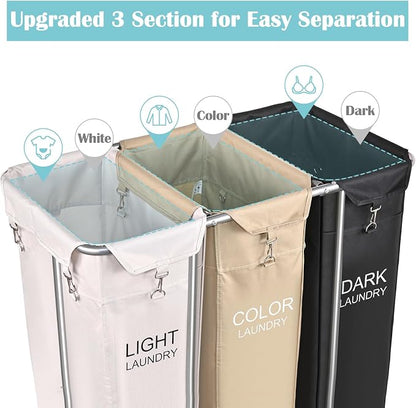 PLKOW Laundry Sorter 3 Section, 220L Large Laundry Cart - Image 3
