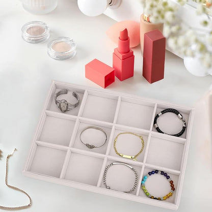 Mornajina 12 Grids Velvet Jewelry Tray Jewelry Display Tray, Stackable Empty - Image 4