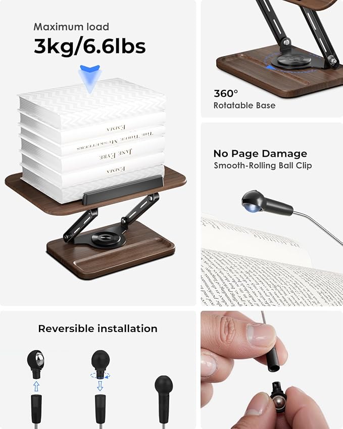 Viozon Book Stand for Reading, Book Holder 360° Rotating Base - Image 6
