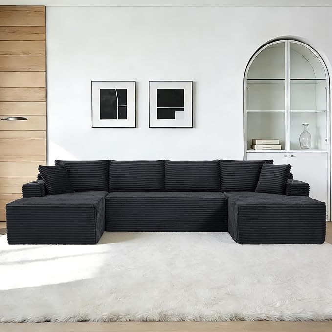 GNIXUU 133.5" Grey U Shaped Boneless Sectional Couch - Image 8