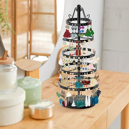 MODOWEY 5 Tiers Metal Rotating Earring Holder Organizer Tree Display, Round | - Image 6