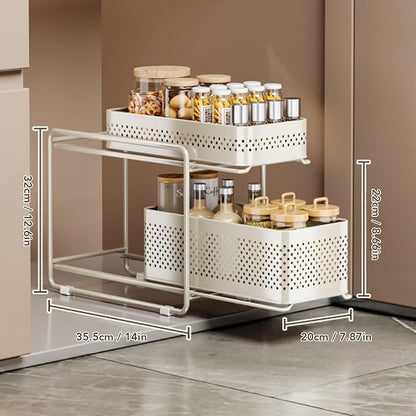 Slide Out Under Sink Organizer, 2 Tier Steel Sink Shelf Cabinet Storage - Image 2