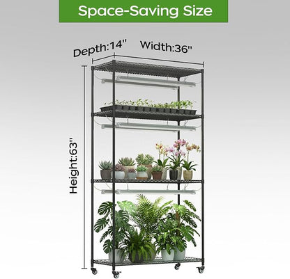 Plant Stand with Grow Lights, Indoor Plant Shelf with Wheels | 36"x14"x63" - Image 2