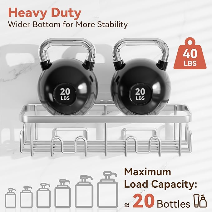 YASONIC Shower Caddy Adhesive, 100% Rustproof Shower Organizer, Large Capacity - Image 3