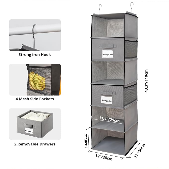 BrilliantJo 2 Pack 6 Shelves Hanging Closet Organizer - Image 3