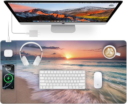 Wireless Charging Mouse Pad, 31.5"x15.8" Large Gaming Desk Mat by abcmat