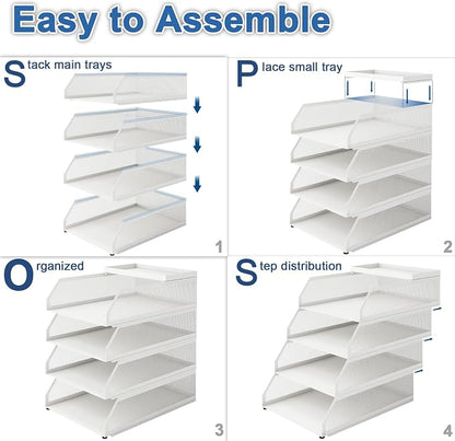 Natwind 4-Tier Stackable Metal Mesh Desk Paper Tray Organizer, Letter Tray - Image 7