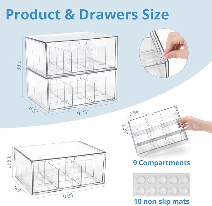 CLUQMEIK 2 Large Acrylic Tea Bag Organizer, 9 Grids Tea Organizers and Storage - Image 3