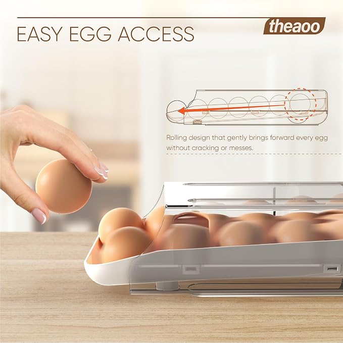 theaoo Egg Holder for Fridge, Automatic Rolling Egg Container for Refrigerator - Image 2