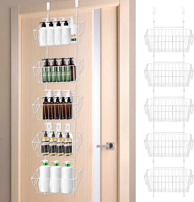 Over The Door Organizer – 5 Removable Hanging Baskets, Back of Door Storage by Unknown