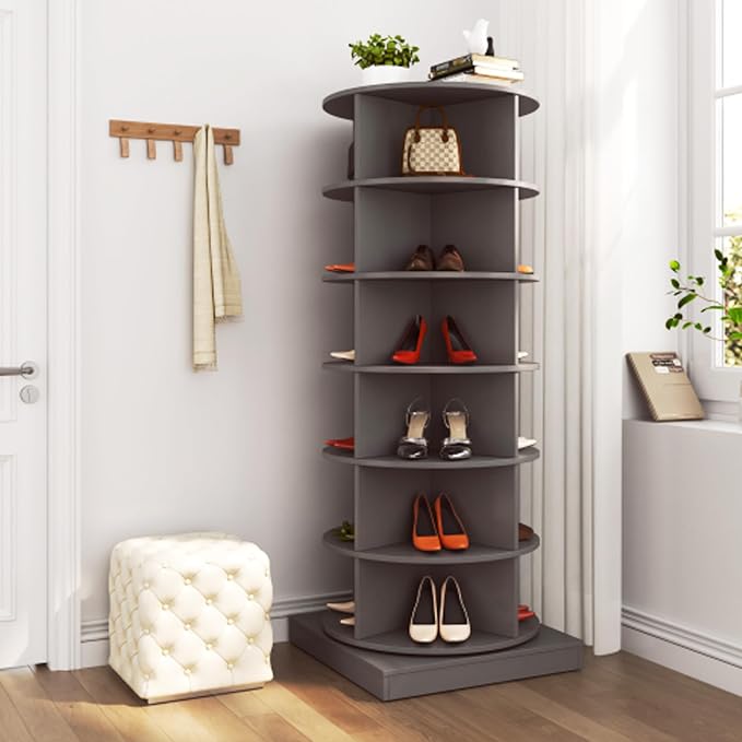 Rotating Shoe Rack Tower, Wooden Spinning Shoe Organizer, Free Standing 360° - Image 8