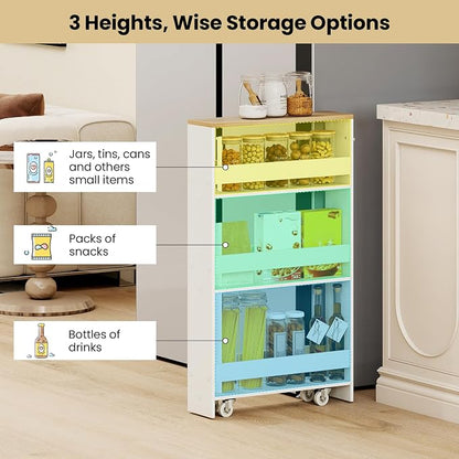 Small Kitchen Cart, 4-Tier Slim Rolling Island w/Handle, Laundry Room Storage - Image 6
