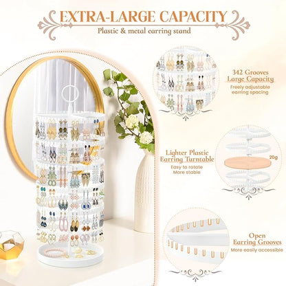 iDavosic.ly 6 Tier Rotating Earring Holder Organizer, Metal Tray, Large - Image 3