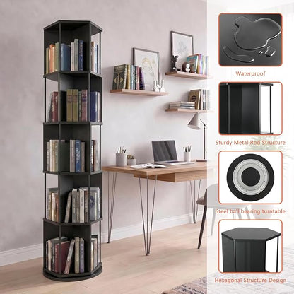 VIWODS Rotating Bookshelf, 5 Tier Spinning Bookshelf Tower, Revolving 360° - Image 3