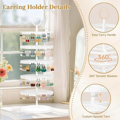 MODOWEY Rotating Earring Holder Organizer Adjustable Display, 5 Tiers White | - Image 4