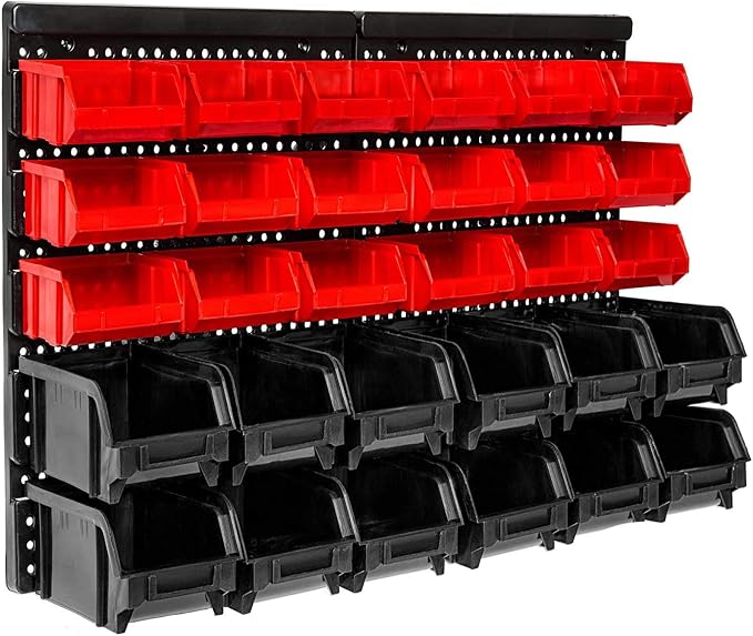 Wall Mounted Storage Bins, 30 Wall Mount Tool Organizer Bins Plastic Parts Rack by WISION