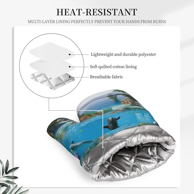 Sea World Print Oven Mitts Set of 2, Heat Resistant Silicone Oven Mittens Gloves - Image 5