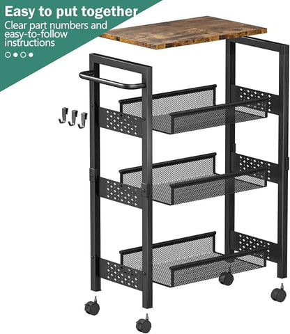 Utility Slim Storage Cart with Wheels, 4-Tier Narrow Rolling Organizer Shelf - Image 8