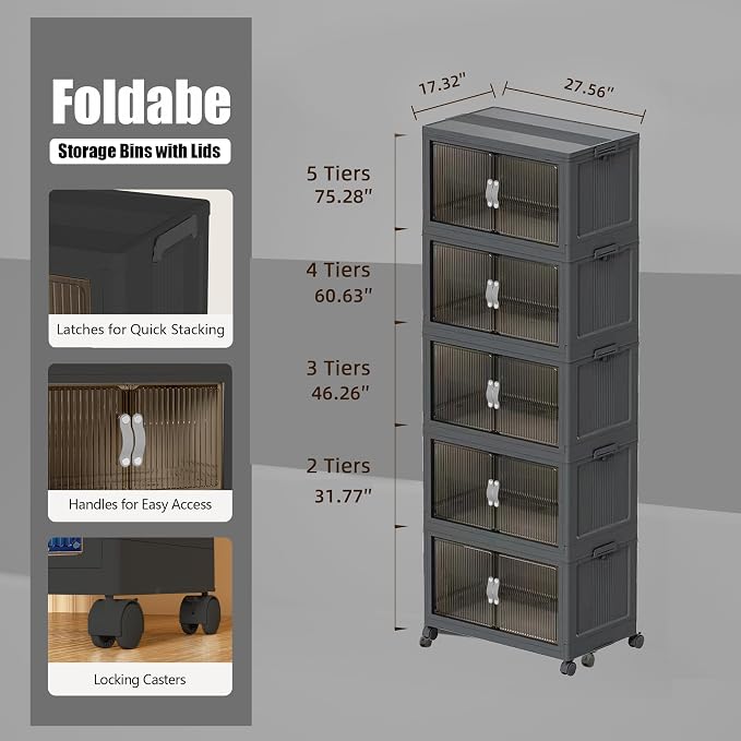 Stackable Storage Bins, 164GAL Foldable Cabinet Storage Bins - Image 2