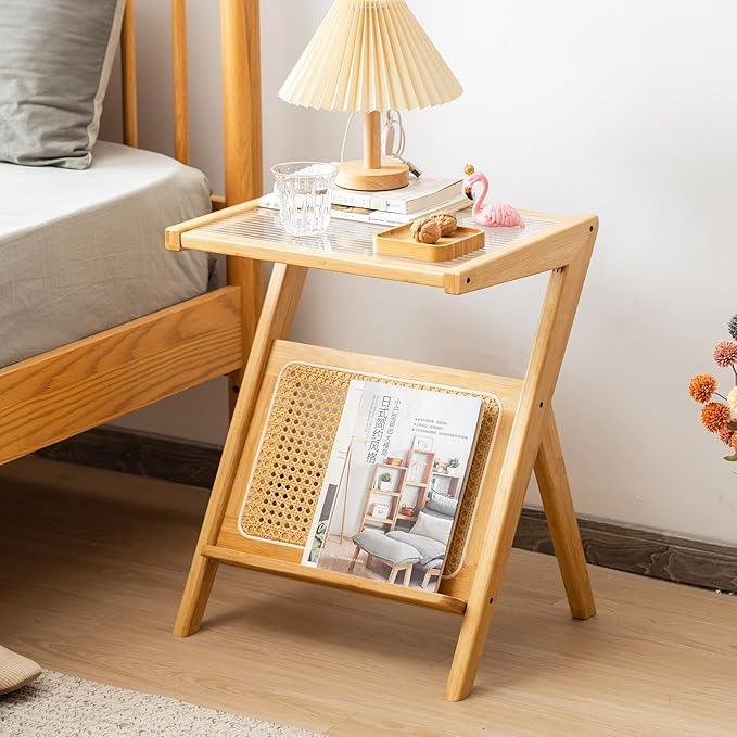 Giantex Rattan Side Table, Boho Nightstand - Image 3