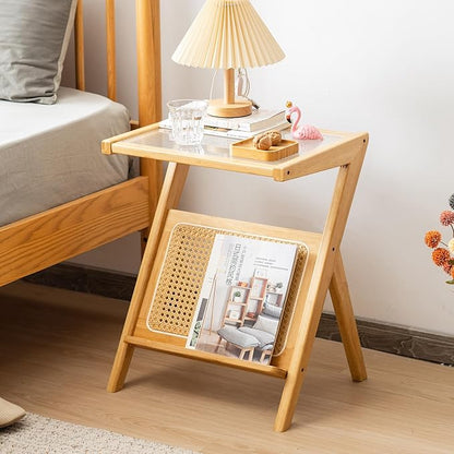 Giantex Rattan Side Table, Boho Nightstand - Image 3