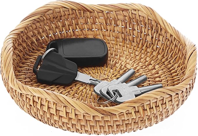 Hipiwe Round Key Basket Bowl for Entryway 7.3" Natural Rattan Fruit Bowl Woven by Hipiwe