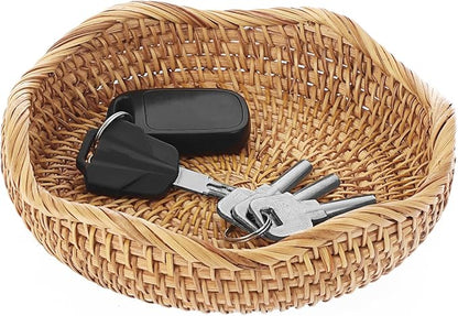 Hipiwe Round Key Basket Bowl for Entryway 7.3" Natural Rattan Fruit Bowl Woven by Hipiwe