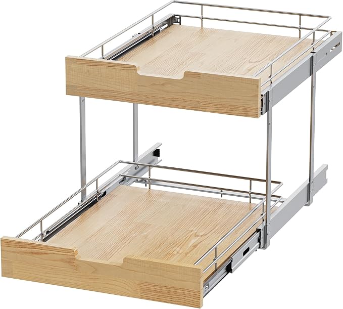 Pull Out Cabinet Organizer, Heavy-Duty Slide Out Shelf, Wood and Wire Basket - Image 4