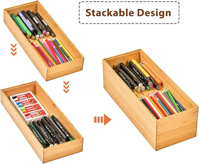 Umilife Bamboo Kitchen Drawer Organizer Boxes - Image 5