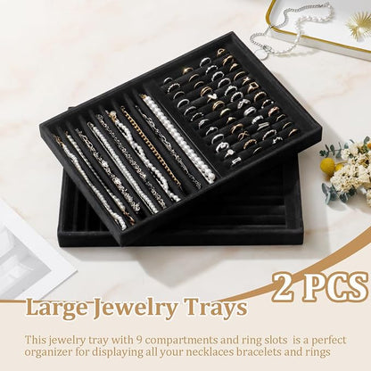 Large Velvet Jewelry Tray 2 Pack Stackable Jewelry Display Drawer Inserts Trays - Image 2