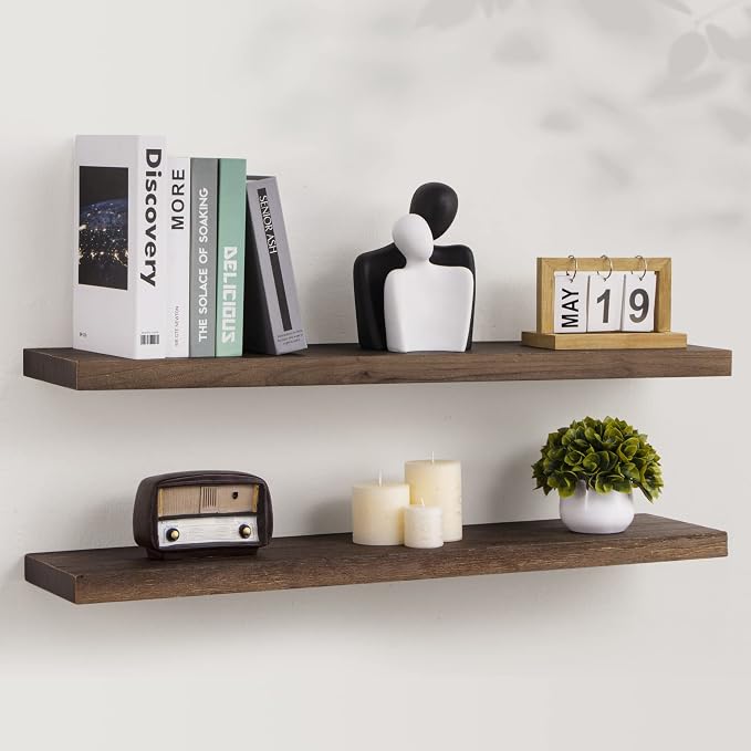 Axeman Floating Shelves for Wall, 8 Inch Deep Rustic Solid Elm Wood Wall by Axeman