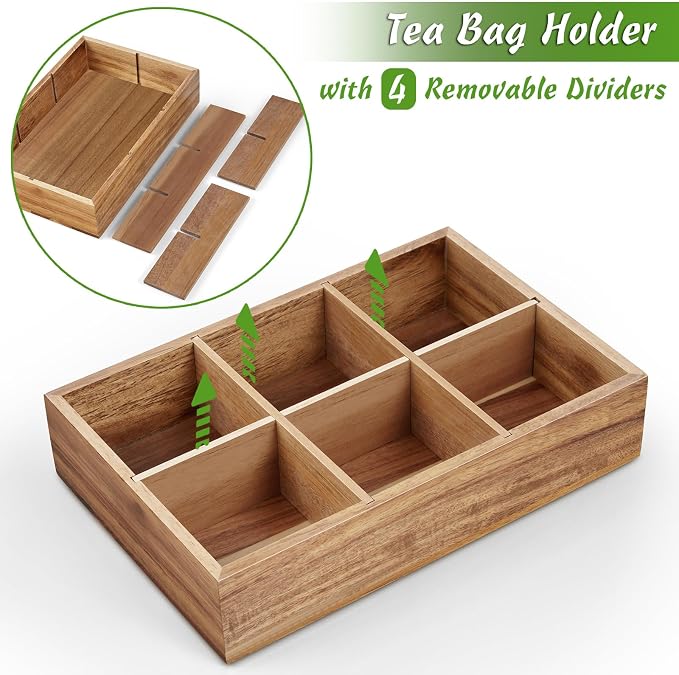 DRASTAR Tea Bag Organizer, Acacia Wooden Tea Bag Holder, Tea Storage Containers - Image 7