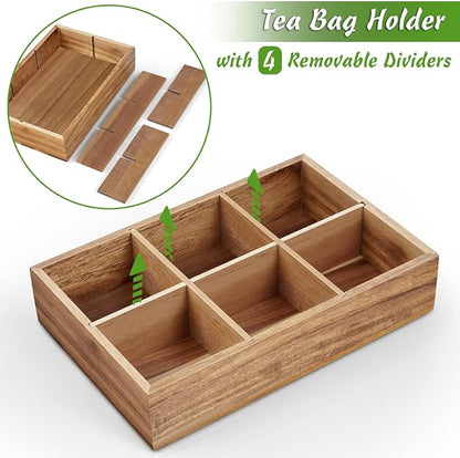 DRASTAR Tea Bag Organizer, Acacia Wooden Tea Bag Holder, Tea Storage Containers - Image 7
