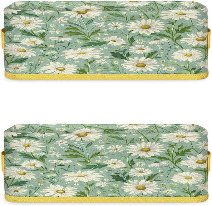 Daisy Green White Flowers Bathroom Storage Basket, Foldable - Image 8