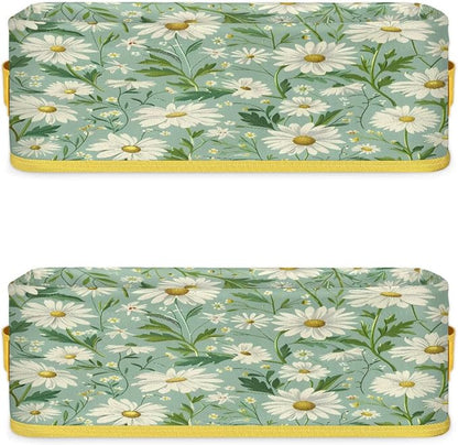 Daisy Green White Flowers Bathroom Storage Basket, Foldable - Image 8