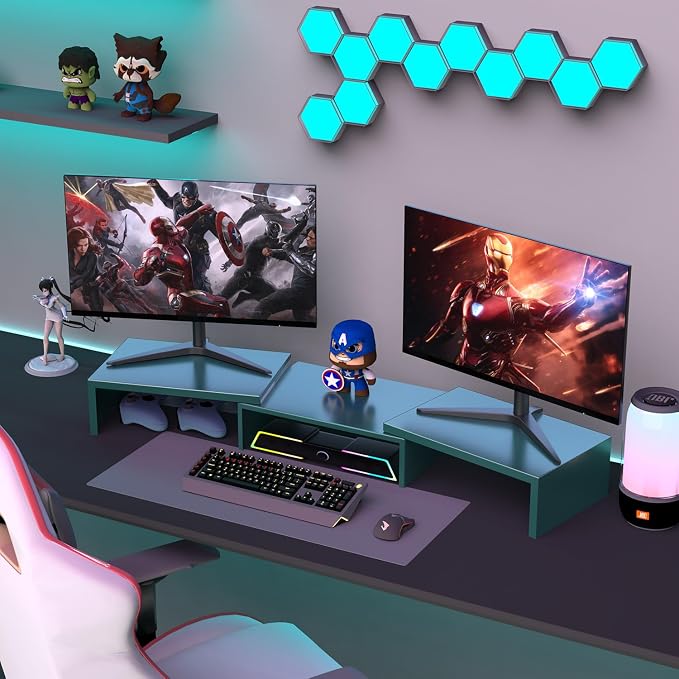 Dual Monitor Stand for Desk, Metal Computer Stand, Desk Shelf Riser, Desktop - Image 7