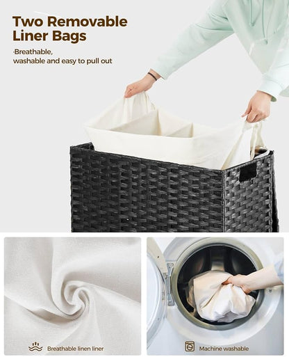 Greenstell Laundry Hamper with Wheels&Lid, 130L Large 3 Sections Clothes Hamper - Image 4