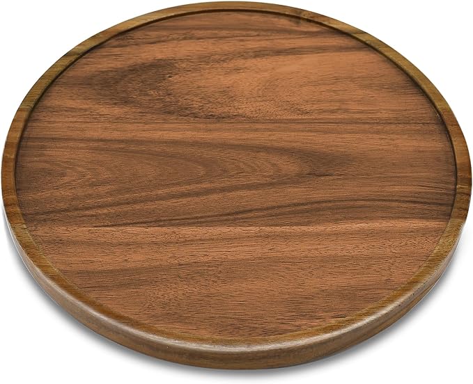 11" Acacia Wood Lazy Susan Organizer Kitchen Turntable - Image 2