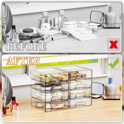 Yieach 2.2'' Tall Acrylic Clear Stackable Storage Drawer Organizer, 8 Pack Desk - Image 8