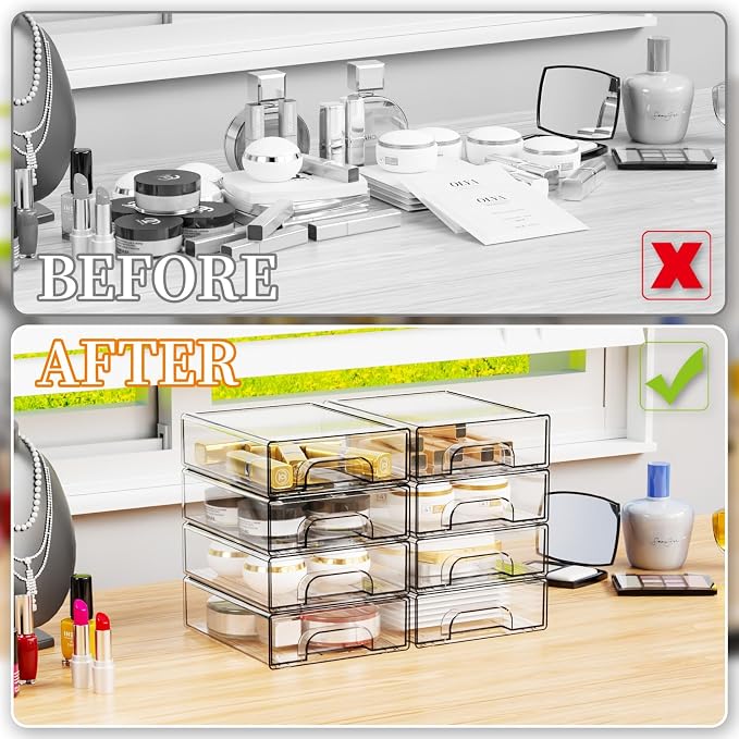 2.2'' High Small Clear Stackable Storage Drawers, 4 Pack Desk Organization and - Image 8