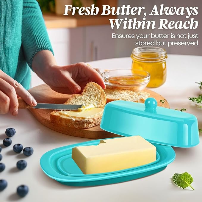 Flexzion Ceramic Blue European Butter Dish - Image 2