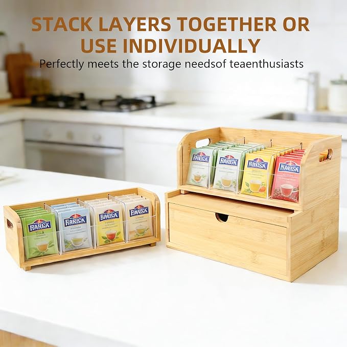 3-Layer Stackable Bamboo Tea Bag Organizer - Image 5