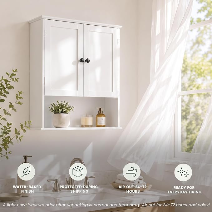 Bathroom Wall Cabinet, Over Toilet Storage Hanging Cabinet Adjustable Shelves - Image 6