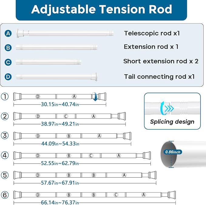 32–72 Inch Spring Tension Curtain Rod, Adjustable Tension Rod No Drilling | - Image 3