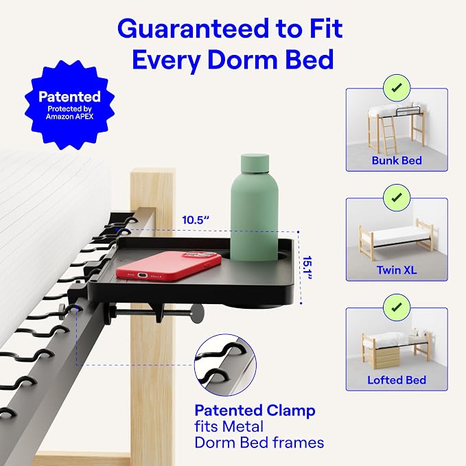 BedShelfie Bedside Shelf for Dorm Room Bunk Bed & Top Bunk, College Dorm Room - Image 2