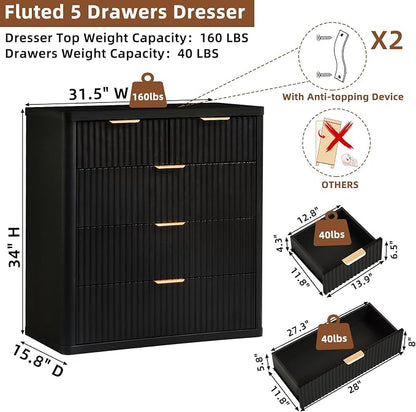 LEYAOYAO Fluted 5 Drawers Dresser - Image 2