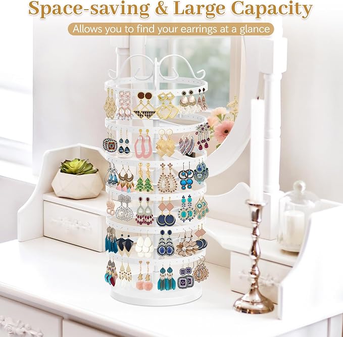 MODOWEY Rotating Earring Holder Organizer Stand, 6 Tier Large Capacity Jewelry - Image 6