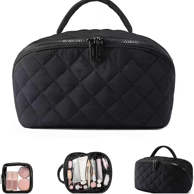 2026 Travel Makeup Bag for Women – 180° Lay-Flat Puffy Cosmetic Organizer by Unknown