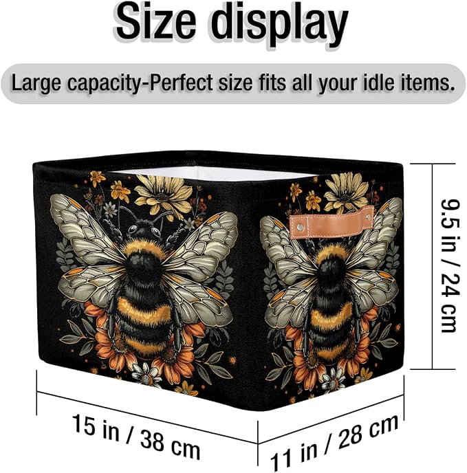 Pardick Basket Storage Bins Animal Bee Black Rectangle Cube Basket Box Kids - Image 4